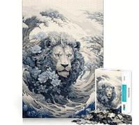 Ukiyo E Lion Jigsaw Puzzle1000 Pieces Mind Train Fun Clean Cut Sturdy Components Captivating Leisure for Cozy Indoors (50x75cm)