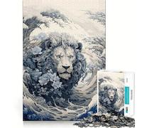 Ukiyo E Lion Jigsaw Puzzles 1000 Recall Fun Play Burr Free Clean Cut Pieces Portable Travel Friendly Fun Game (38x52cm)