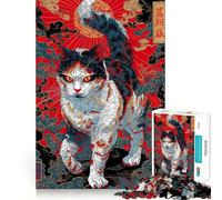 Ukiyo-e Style Cat with Clouds And Sun Jigsaw Puzzle 1000 Think Boost Game Tight Lock No Loose Pieces Interactive Brain Challenge for Home (38x26cm)
