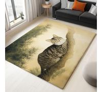 Ukiyo E Style Rugs Living Room 80 x 150 cm, Non-Slip Washable Area Rug Animal Tabby Cat On A Tree Short Pile Carpet for Dining Room Kitchen Office Non Shedding Easy to Clean Carpet