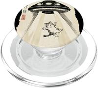 Ukiyo-e Style UFO Abducting Cute Cat Ink Art Painting PopSockets PopGrip for MagSafe