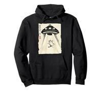 Ukiyo-e Style UFO Abducting Cute Cat Ink Art Painting Pullover Hoodie