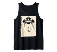 Ukiyo-e Style UFO Abducting Cute Cat Ink Art Painting Tank Top