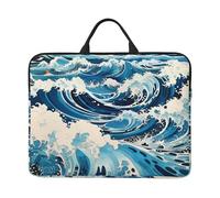 Ukiyo-E Style Waves 14-Inch Laptop Bag With Shockproof Lining And Portable Design, Suitable For Business And Daily Use.