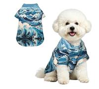 Ukiyo-e style waves Breathable Hawaiian Dog Shirt Summer Button Up Top for Small Medium Dogs S