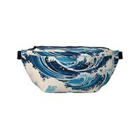 Ukiyo-E Style Waves Crossbody Waist Bag.Large Capacity, Waterproof And Dustproof, Secure Zipper, Suitable For Travel And Outdoor Activities., Black, One Size