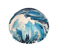 Ukiyo-e style waves Double layer women's shower cap, reusable, large size design suitable for all hair lengths, suitable for girls, spa and home salon use.