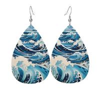 Ukiyo-E Style Waves Leather Earrings, Women'S Accessories, Suitable For Everyday Wear, Commuting And Travel.