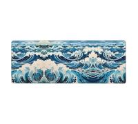 Ukiyo-e Style Waves Mouse Pad 11.8x31.5 in. Non-Slip Base for RGB Keyboard, Mouse and Laptop, Suitable for Gaming and Office.
