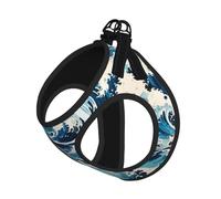 Ukiyo-e Style Waves Print Soft Pet Harness and Leash Set, Adjustable Mesh Puppy Vest Harness for Small Medium Large Dogs and Cats