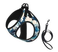 Ukiyo-e Style Waves Print Soft Pet Harness and Leash Set, Adjustable Mesh Puppy Vest Harness for Small Small Large Dogs and Cats