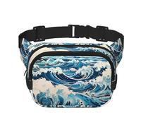 Ukiyo-e style waves Printed multifunctional waist bag, unisex trendy messenger bag, travel sports storage bag