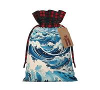 Ukiyo-e style waves Two Color Drawstring Gift Bag M Beautiful Convenient Suitable For Christmas Birthdays