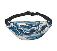 Ukiyo-E Style Waves Waist Bag. Lightweight And Waterproof, Suitable For Travel And Daily Use, Fashionable Design, For Men And Women.