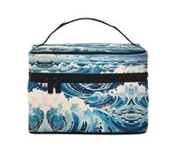 Ukiyo-e style waves Women's Large Capacity Makeup Bag, Portable Travel Makeup Bag, (9x6.5x6.2 inches) Girls Large Makeup Bag Storage Bag