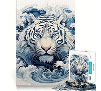 Ukiyo E Tiger Jigsaw 1000 Pieces for Teenagers Mind Boost Fun Zero Gap Captivating Leisure for Cozy Indoors (38x52cm)