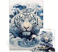 Ukiyo E Tiger Jigsaws for Adults1000 Pieces Logic Practice Peaceful Escape Clean Edges Unique Xmas Gift (50x75cm)