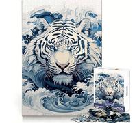 Ukiyo E Tiger Jigsaws for Adults1000 Pieces Logic Practice Peaceful Escape Clean Edges Unique Xmas Gift (38x52cm)