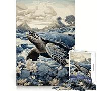 Ukiyo E Turtle Jigsaws for Adults1000 Pieces Logic Practice Peaceful Escape Clean Edges Unique Xmas Gift (38x26cm)