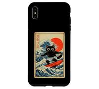 Ukiyo Japan Kanji Funny Cat Surfing Great Wave Of Kanagawa Case for iPhone XS Max