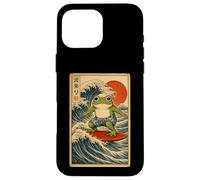 Ukiyo Japan Kanji Funny Frog Surfing Great Wave Of Kanagawa Case for iPhone 16 Pro Max