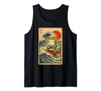 Ukiyo Japan Kanji Funny Frog Surfing Great Wave of Kanagawa Tank Top