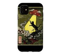 UkiyoE Black Cat Ufo Abduction Black Cat Reaching for UFO Case for iPhone 11
