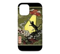 UkiyoE Black Cat Ufo Abduction Black Cat Reaching for UFO Case for iPhone 12/12 Pro