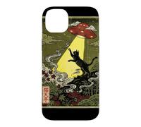 UkiyoE Black Cat Ufo Abduction Black Cat Reaching for UFO Case for iPhone 14 Plus