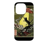 UkiyoE Black Cat Ufo Abduction Black Cat Reaching for UFO Case for iPhone 14 Pro
