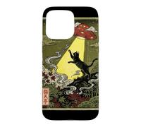 UkiyoE Black Cat Ufo Abduction Black Cat Reaching for UFO Case for iPhone 15 Pro Max