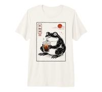 Ukiyoe Iced Coffee Frog Japanese Line Art Funny Ice Coffee Premium T-Shirt