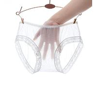 UKKD La Dace Mesh Women's Sexy Panties 2 Pieces Transparent Full Transparent Pants-Sexy Secons Services Women Solid Solid Under-Ways White L