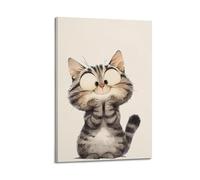 UKKJNPRINT Cute Cat Big Eye Canvas Poster Decorative Wall Art Modern Aesthetic Prints For Living Room Office Cafe Bar 20x30inch(50x75cm) Frame-style