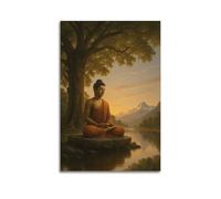 UKKJNPRINT Meditation Buddha Under The Bodhi Tree Canvas Poster Decorative Wall Art ZEN Aesthetic Prints For Living Room Office Cafe Bar 24x36inch(60x90cm) Unframe-style