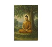 UKKJNPRINT Meditation Buddha Under The Bodhi Tree Canvas Poster Decorative Wall Art ZEN Aesthetic Prints For Living Room Office Cafe Bar 08x12inch(20x30cm) Unframe-style