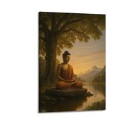 UKKJNPRINT Meditation Buddha Under The Bodhi Tree Canvas Poster Decorative Wall Art ZEN Aesthetic Prints For Living Room Office Cafe Bar 20x30inch(50x75cm) Frame-style