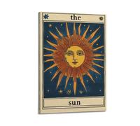 UKKJNPRINT The Sun Tarot Card Print Canvas Poster Decorative Wall Art Modern Aesthetic Prints For Living Room Office Cafe Bar 24x36inch(60x90cm) Frame-style