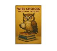UKKJNPRINT Wise Owl Coffee Art - Start Your Day Smart Canvas Poster Decorative Retro Wall Art Room Aesthetic Prints For Office Cafe Bar 12x18inch(30x45cm) Unframe-style
