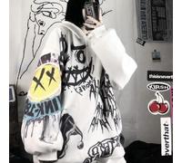 Ukko Sweatshirts Sweatshirts Women Grunge Japan Style Anime Hip Hop Hoodie Oversized Punk Female Tops Long Sleeve Gothic Alt Clothes-White,S