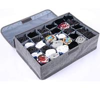 Uklay Socks Organizer with Lid, 30 Cell Underwear Drawer Organizer Foldable Closet Storage Box for Ties, Lingeries, Socks - Gray