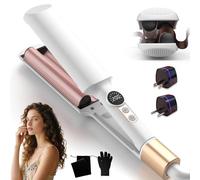 UKLISS Hair Waver - Pro Mini Wave Curling Iron with 2 Travel Adapters, Mermaid Waver for One-Step Voluminous, 5 Temps (250-400°F) | Lightweight & Compact Size | Double Voltage - White