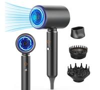 UKLISS Travel Hairdryer Ionic Hair Dryer 2200W Professional Hair Blow Dryer with Diffuser Nozzle Detangler Hairdryers for Women Men, Powerful Airflow Quick Drying & Easy to Carry, Black/Sliver