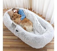 UKLULUAMZ Pet Human Dog Bed, Dog Bed for Humans Size Fits You and Pets, Luxury Fur Human Size Dog Bed Washable Big Dog Bed Comfy Plush Bean Bag for Pets (White 180x100x35cm)