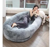 UKLULUAMZ Pet Ultra Large Size Dog Bed for Humans, Giant Bean Bag Bed for People Adults, Super Soft Comfy Washable Fuzzy Faux Fur Human Dog Bed for People Doze Off (Grey 190x95x30cm)