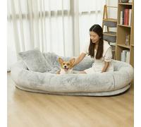 UKLULUAMZ Pet Ultra Large Size Dog Bed for Humans, Giant Bean Bag Bed for People Adults, Super Soft Comfy Washable Fuzzy Faux Fur Human Dog Bed for People Doze Off (Light Gray 190x120x30cm)