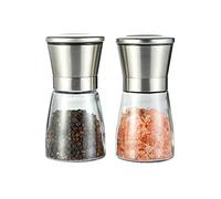 UKMOKE 2Pcs Salt and Pepper Grinder Mill Set,Large Capacity Adjustable Ceramic Coarseness Stainless Steel Pepper Salt Grinders Silver
