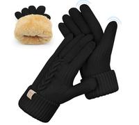 UKNOWISA Thermal Winter Gloves,Thicken Elastic Cuff Touch Screen Fleece Lining Knitted Warm Soft for Outdoor Running Dog Walking -Women Men