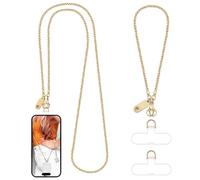 UKON Mobile Phone Lanyard Crossbody and Wrist Strap Set, Metal Phone Chain Neck Strap for Women Anti Theft iPhone Lanyard Strap with Tether Tabs, Detachable iPhone Chain for Women Girls (Pale Gold)