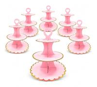 UKoosien 6 Pack Pink Cardboard Cupcake Stand 3 Tier, Afternoon Tea Stands for Fairy Cakes, Sandwiches, Desserts, Wedding, Baby Shower, Birthday Party & Dessert Table Display